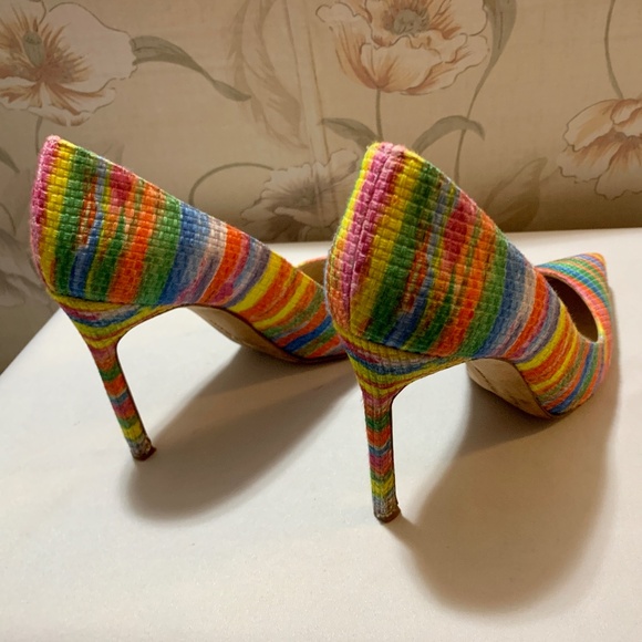 Manolo Blahnik BB Rainbow Colorful Striped Pointed Toe Heels - Size 38 - Picture 5 of 7